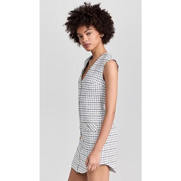 NWT Amanda Uprichard Ivana Mini Dress Tweed Button Front White Black Size Medium - Picture 8 of 14